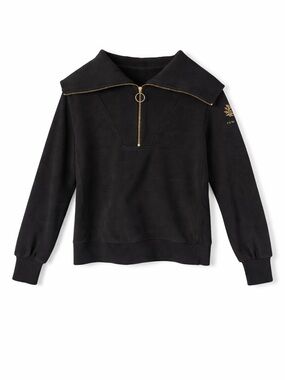 Varley Ten Oaks Logo Womens Black Quarter Zip Sweatshirt Medium Gold